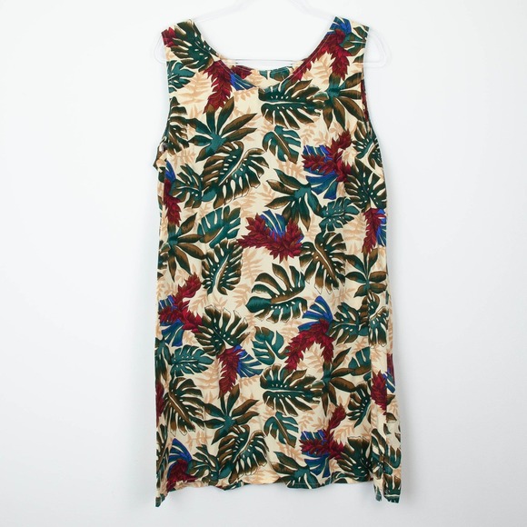 Hilo Hattie Dresses & Skirts - Hilo Hattie Hawaiian Original Floral Shift Dress XL Cream Rayon‎ Made in Hawaii
